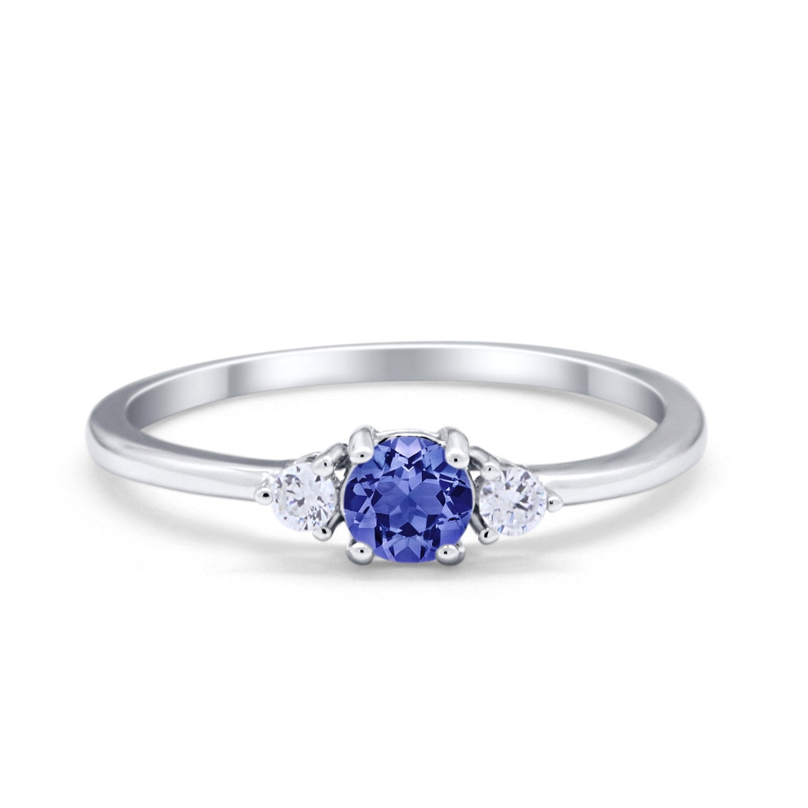 Three Stone Engagement Ring Round Simulated Cubic Zirconia 925 Sterling Silver