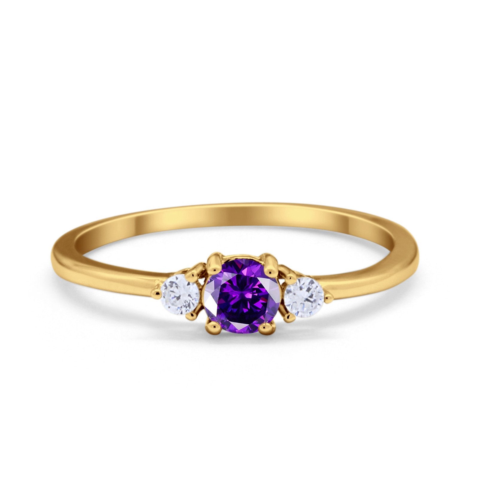 Three Stone Engagement Ring Round Simulated Cubic Zirconia 925 Sterling Silver