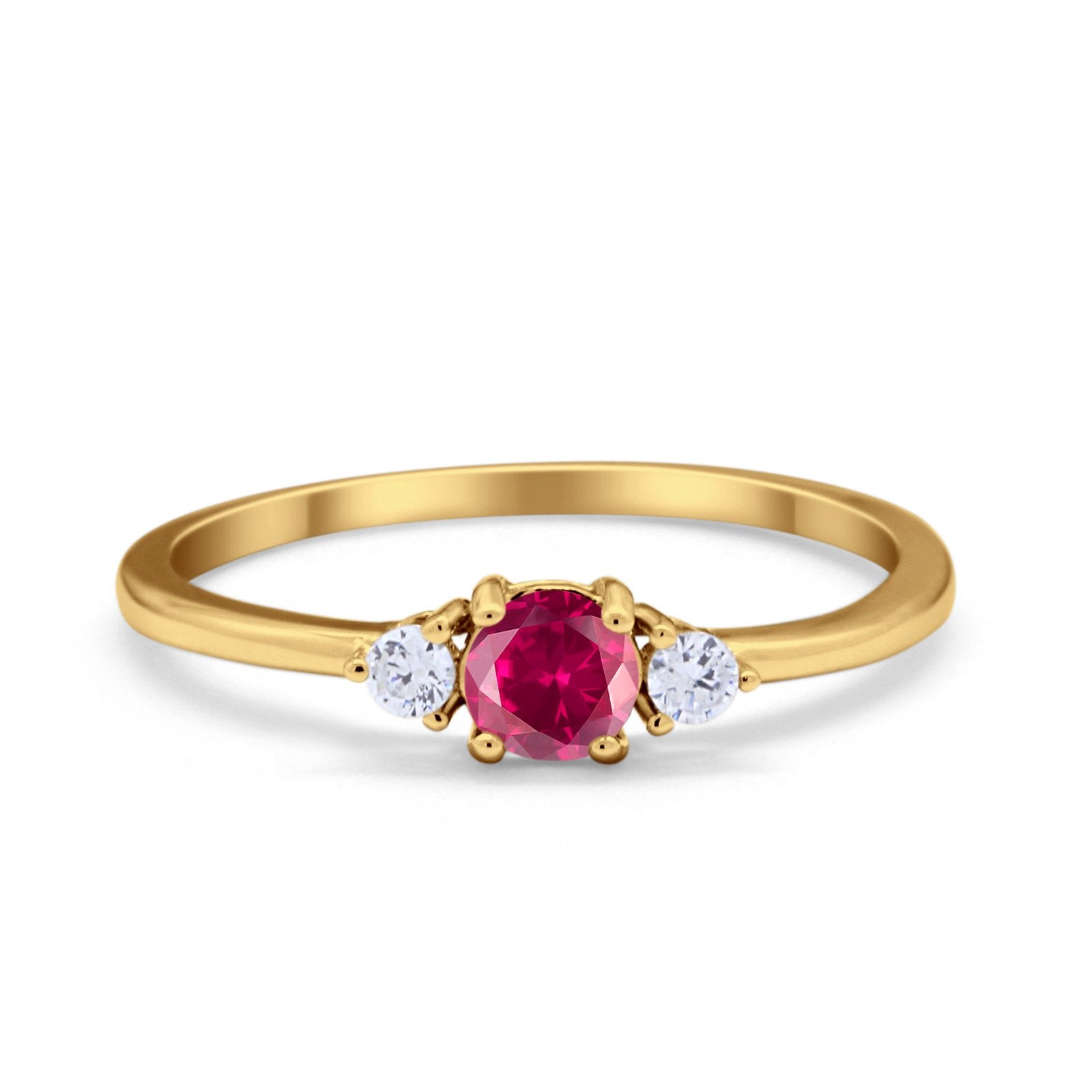 Three Stone Engagement Ring Round Simulated Cubic Zirconia 925 Sterling Silver