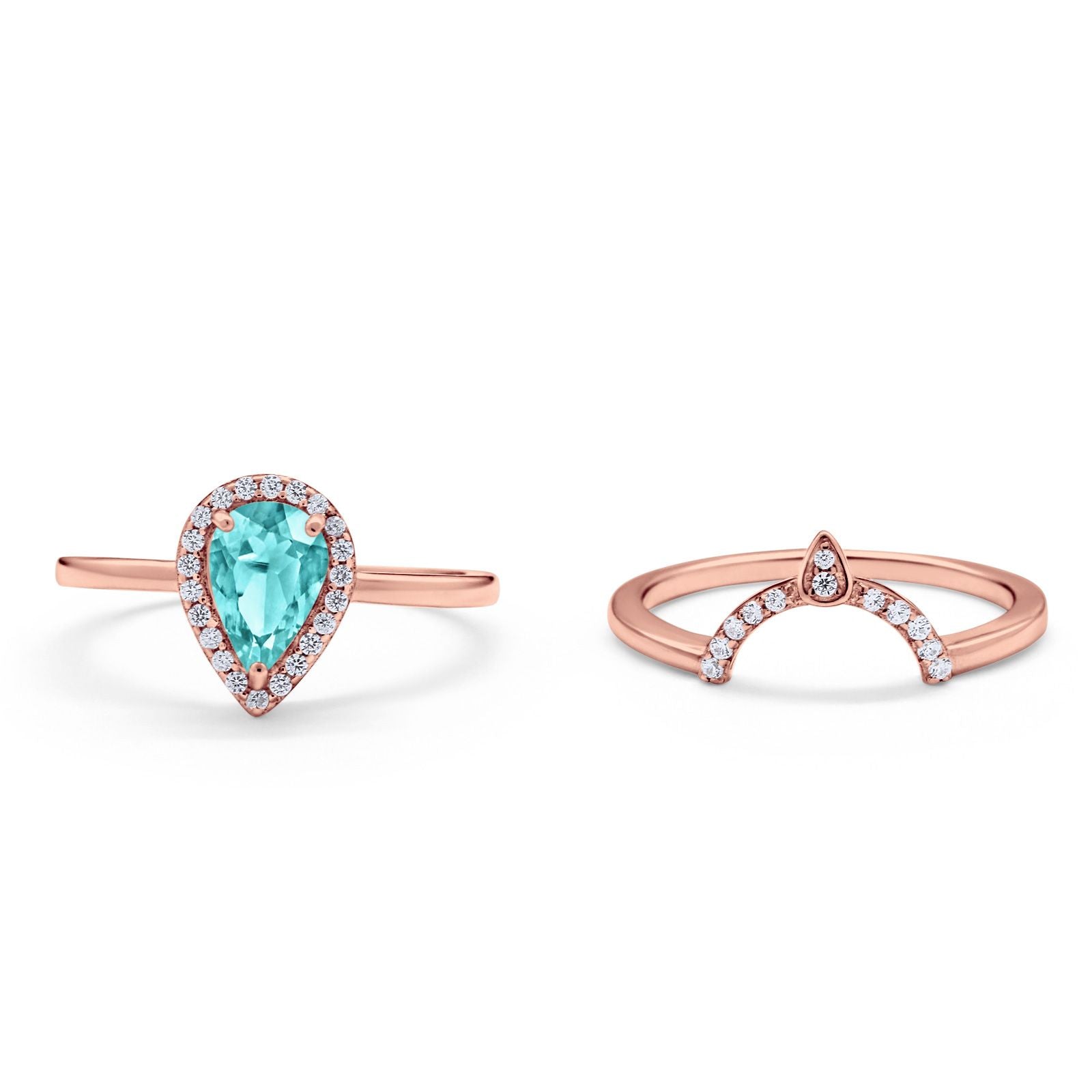 Two Piece Teardrop Engagement Ring Simulated Cubic Zirconia 925 Sterling Silver