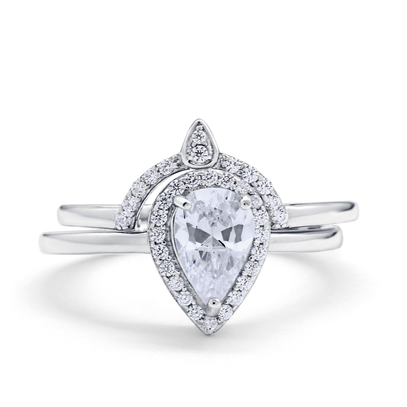 Two Piece Teardrop Engagement Ring Simulated Cubic Zirconia 925 Sterling Silver