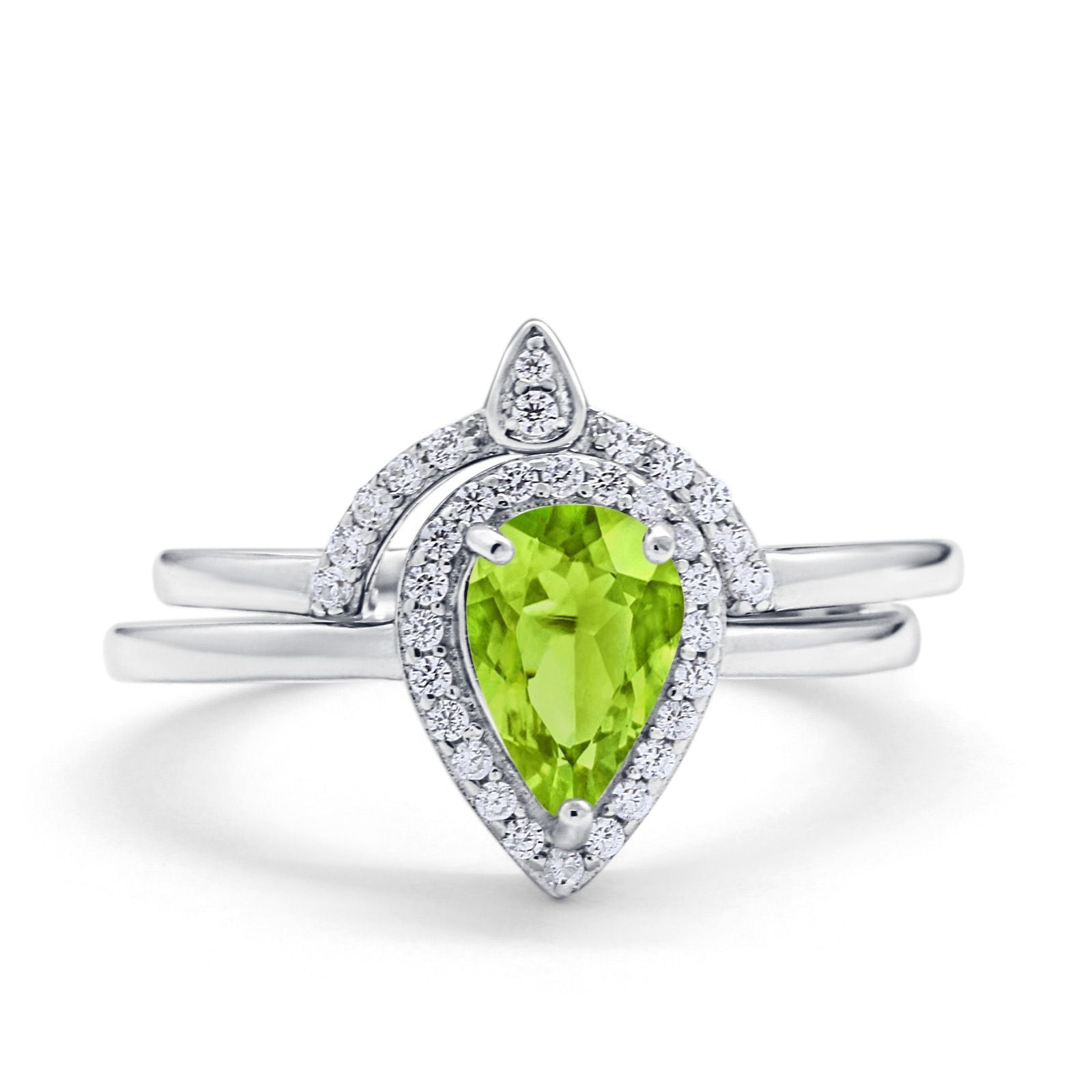 Two Piece Teardrop Engagement Ring Simulated Cubic Zirconia 925 Sterling Silver