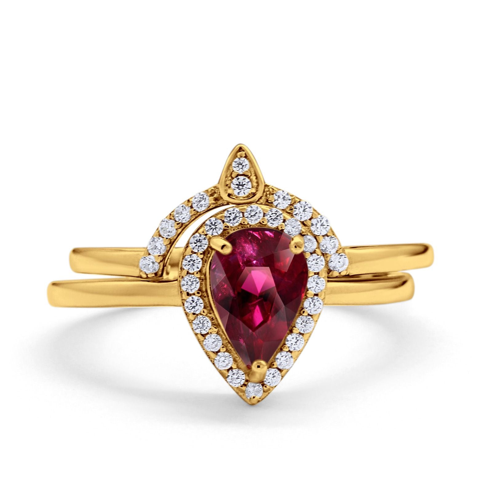 Two Piece Teardrop Engagement Ring Simulated Cubic Zirconia 925 Sterling Silver