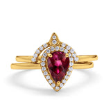 Two Piece Teardrop Engagement Ring Simulated Cubic Zirconia 925 Sterling Silver