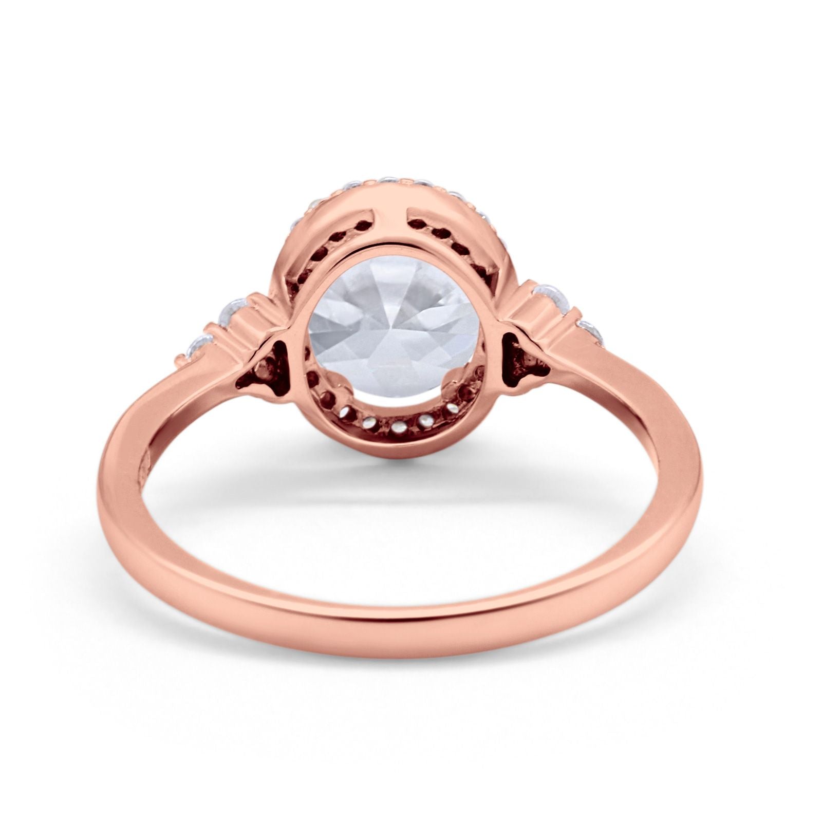 Halo Art Deco Oval Engagement Ring Simulated Cubic Zirconia 925 Sterling Silver