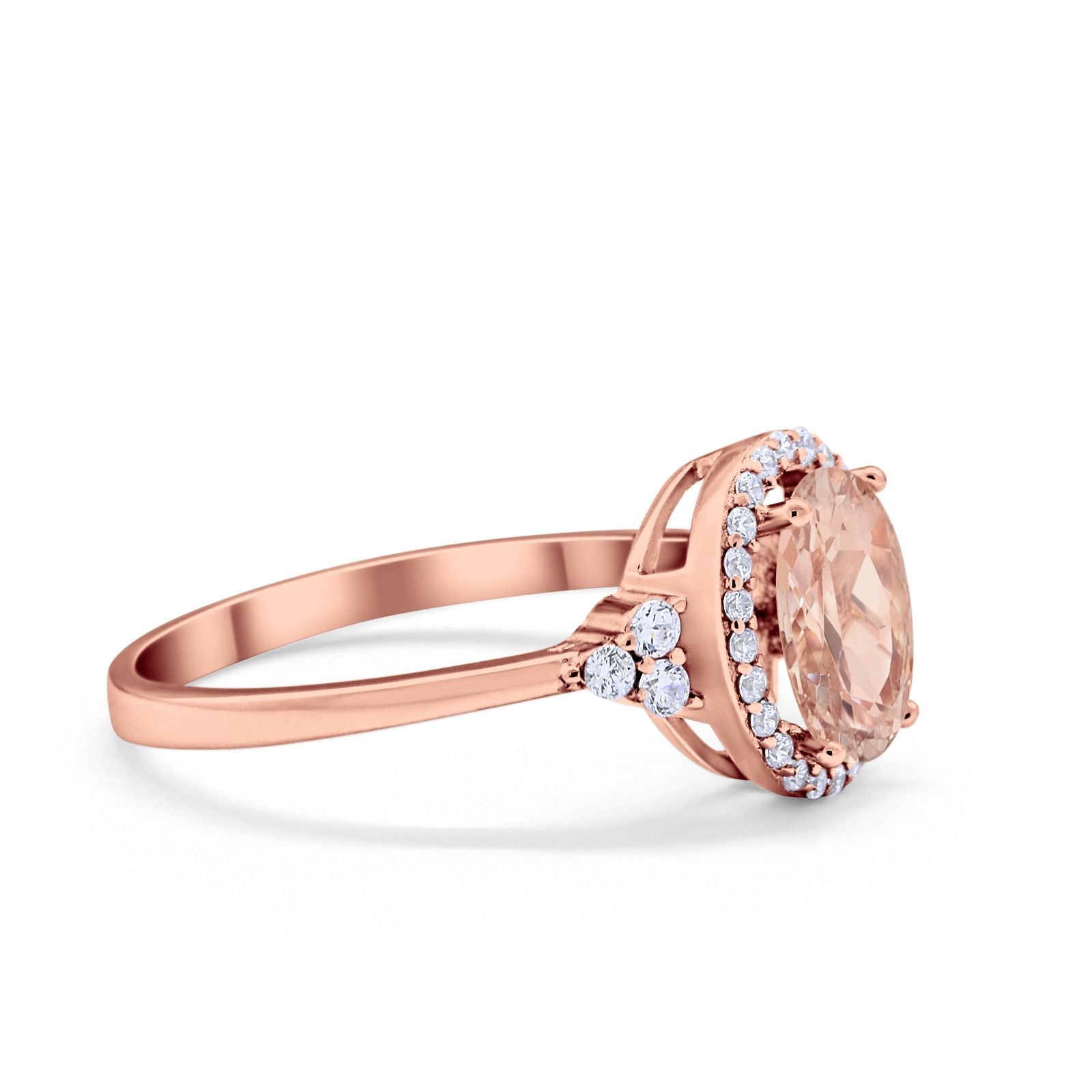 Halo Art Deco Oval Engagement Ring Simulated Cubic Zirconia 925 Sterling Silver