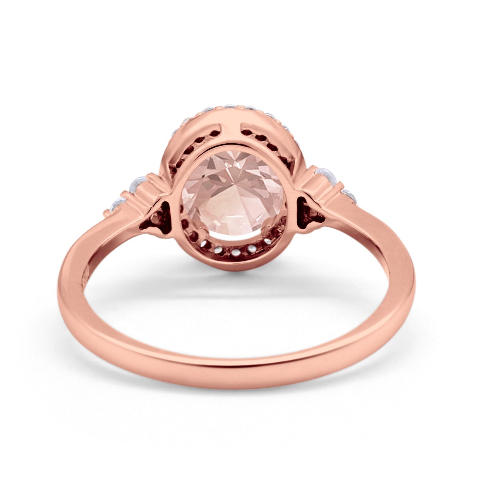 Halo Art Deco Oval Engagement Ring Simulated Cubic Zirconia 925 Sterling Silver