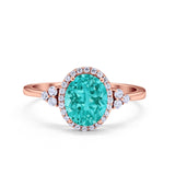 Halo Art Deco Oval Engagement Ring Simulated Cubic Zirconia 925 Sterling Silver