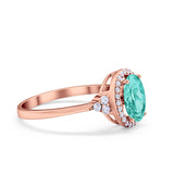 Halo Art Deco Oval Engagement Ring Simulated Cubic Zirconia 925 Sterling Silver