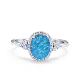 Halo Art Deco Oval Engagement Ring Simulated Cubic Zirconia 925 Sterling Silver