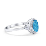 Halo Art Deco Oval Engagement Ring Simulated Cubic Zirconia 925 Sterling Silver