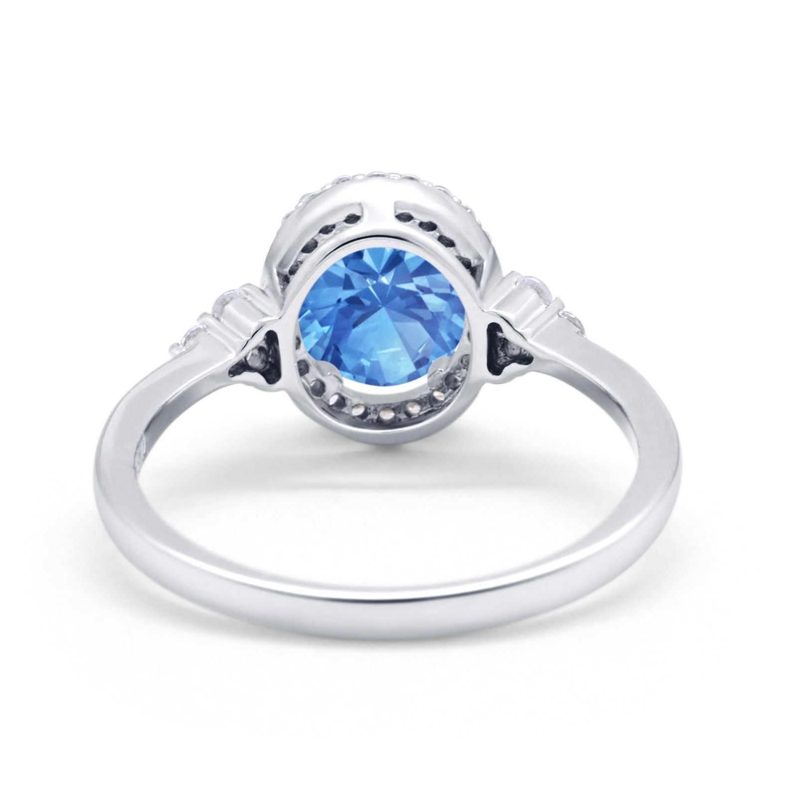 Halo Art Deco Oval Engagement Ring Simulated Cubic Zirconia 925 Sterling Silver