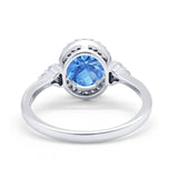 Halo Art Deco Oval Engagement Ring Simulated Cubic Zirconia 925 Sterling Silver