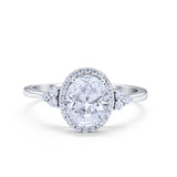 Halo Art Deco Oval Engagement Ring Simulated Cubic Zirconia 925 Sterling Silver