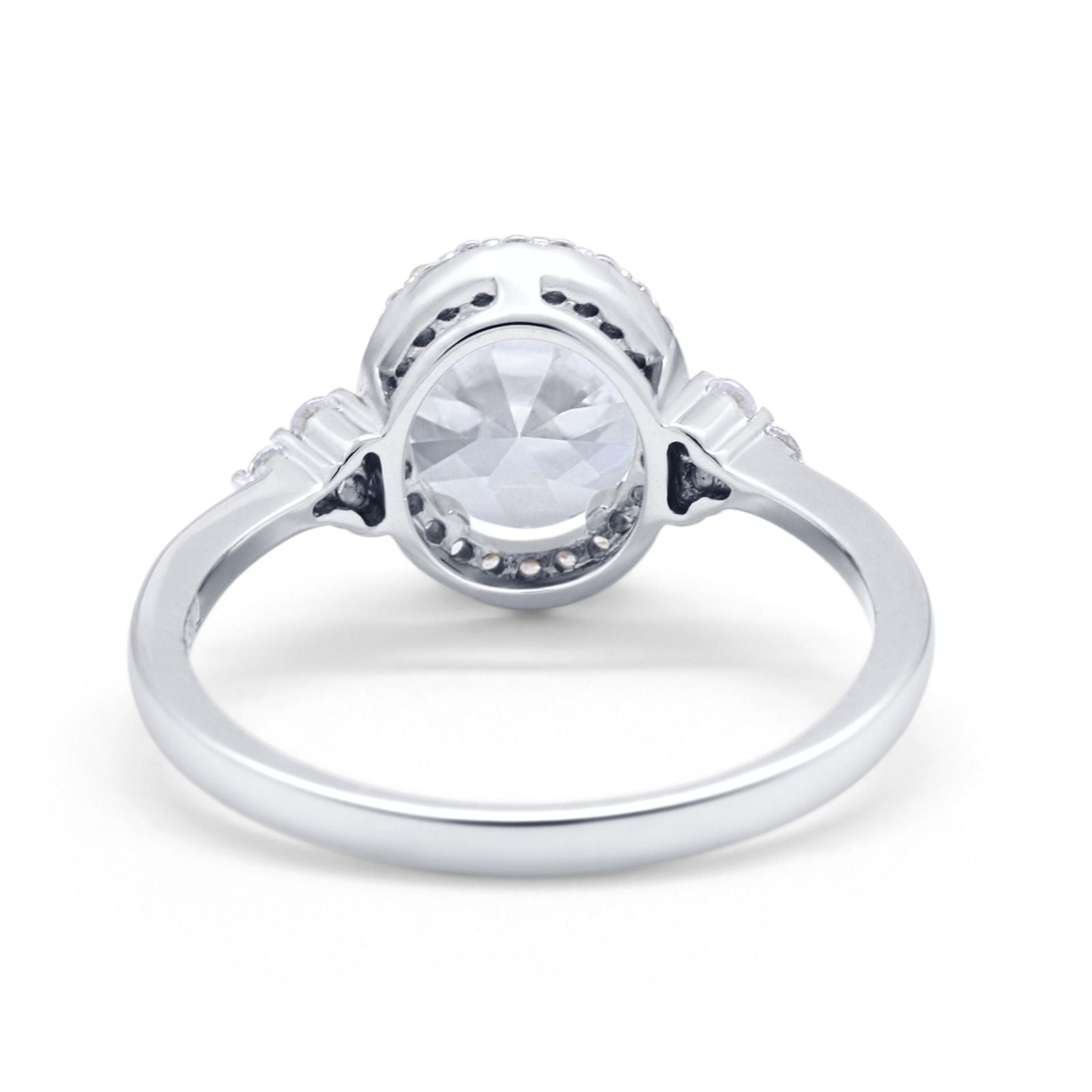 Halo Art Deco Oval Engagement Ring Simulated Cubic Zirconia 925 Sterling Silver
