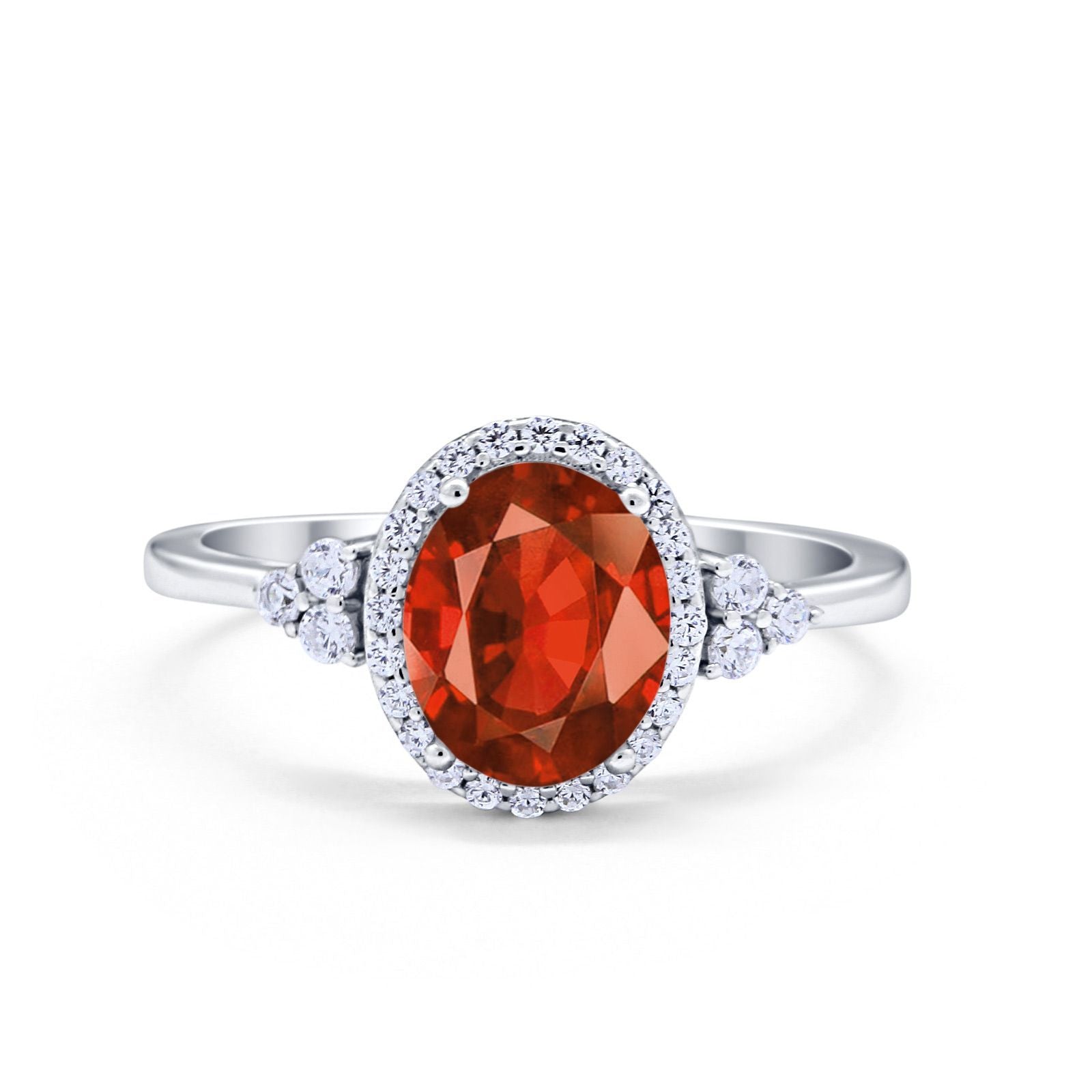 Halo Art Deco Oval Engagement Ring Simulated Cubic Zirconia 925 Sterling Silver