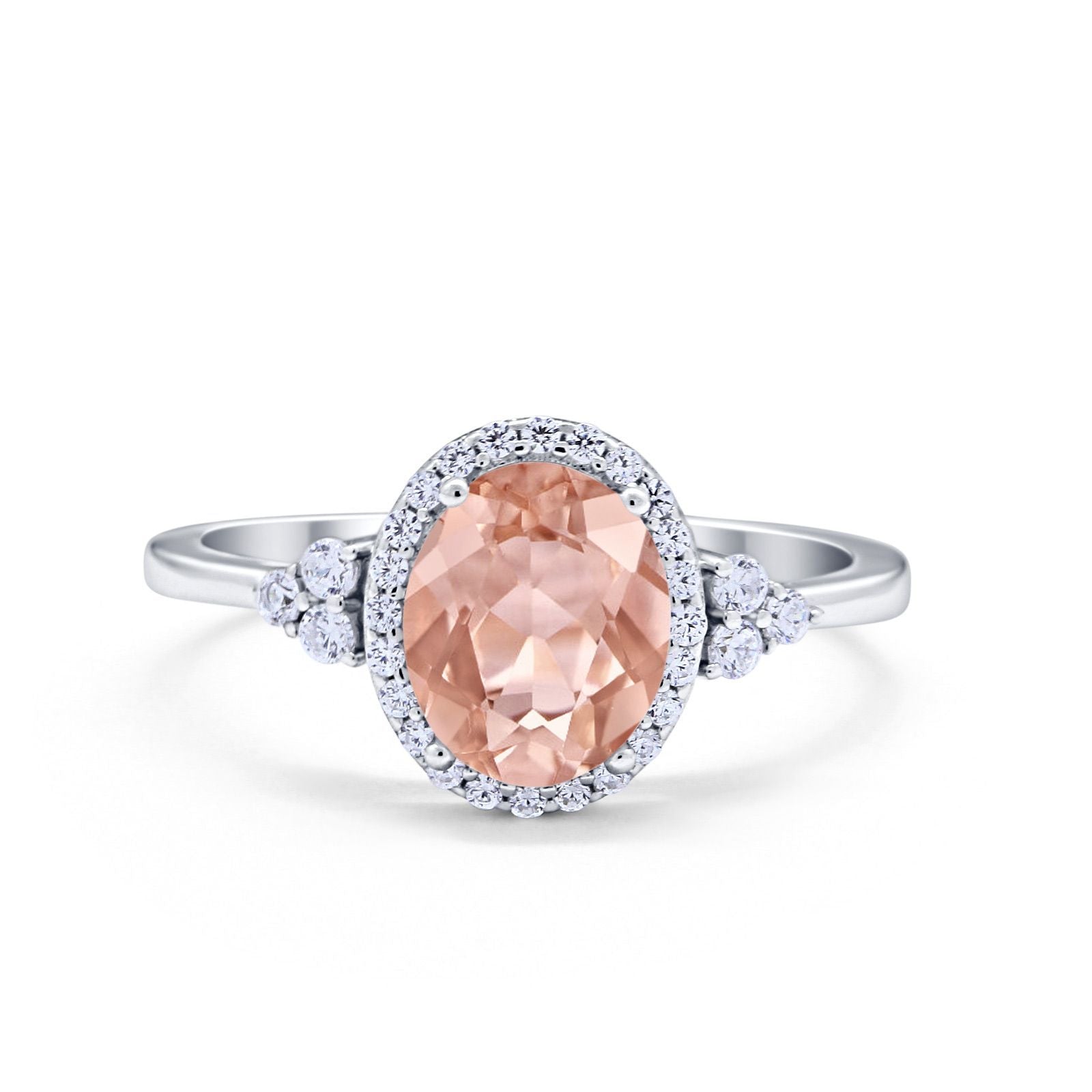 Halo Art Deco Oval Engagement Ring Simulated Cubic Zirconia 925 Sterling Silver