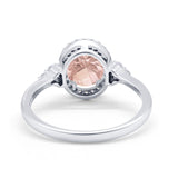 Halo Art Deco Oval Engagement Ring Simulated Cubic Zirconia 925 Sterling Silver