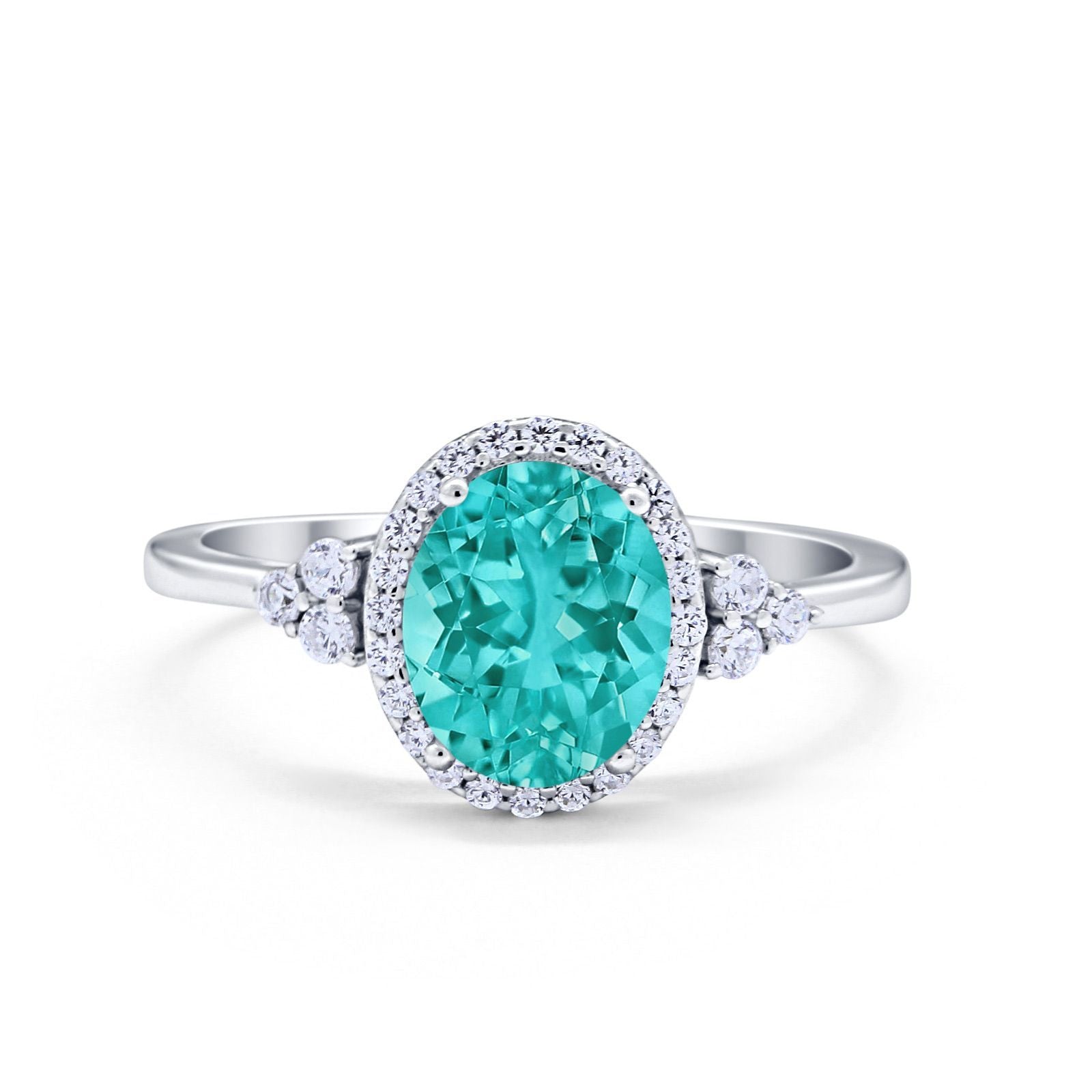 Halo Art Deco Oval Engagement Ring Simulated Cubic Zirconia 925 Sterling Silver