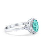 Halo Art Deco Oval Engagement Ring Simulated Cubic Zirconia 925 Sterling Silver