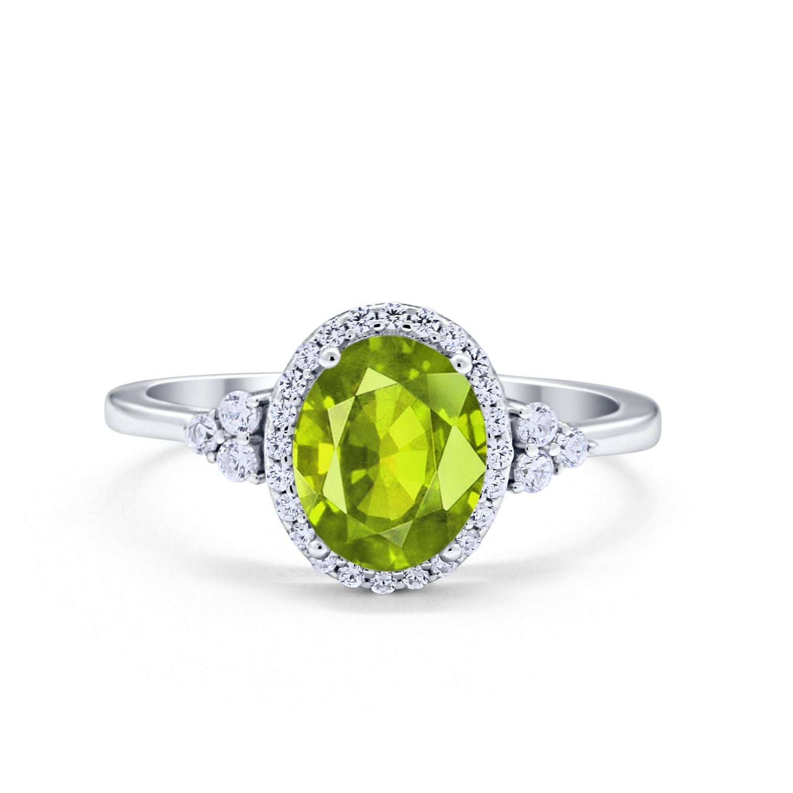 Halo Art Deco Oval Engagement Ring Simulated Cubic Zirconia 925 Sterling Silver