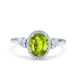 Halo Art Deco Oval Engagement Ring Simulated Cubic Zirconia 925 Sterling Silver