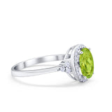 Halo Art Deco Oval Engagement Ring Simulated Cubic Zirconia 925 Sterling Silver