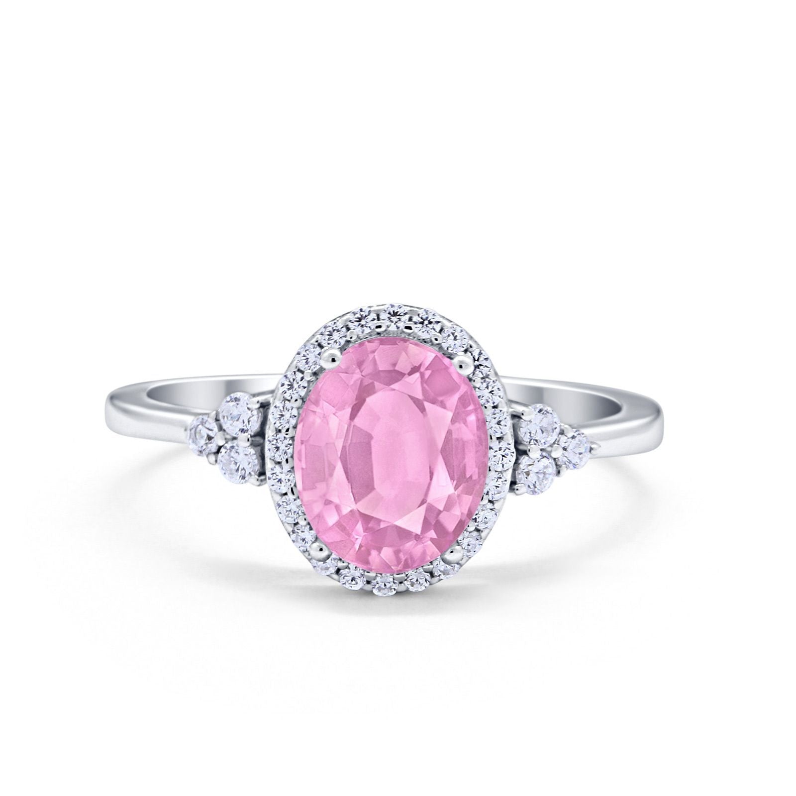 Halo Art Deco Oval Engagement Ring Simulated Cubic Zirconia 925 Sterling Silver