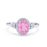 Halo Art Deco Oval Engagement Ring Simulated Cubic Zirconia 925 Sterling Silver