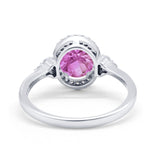 Halo Art Deco Oval Engagement Ring Simulated Cubic Zirconia 925 Sterling Silver