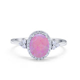 Halo Art Deco Oval Engagement Ring Simulated Cubic Zirconia 925 Sterling Silver