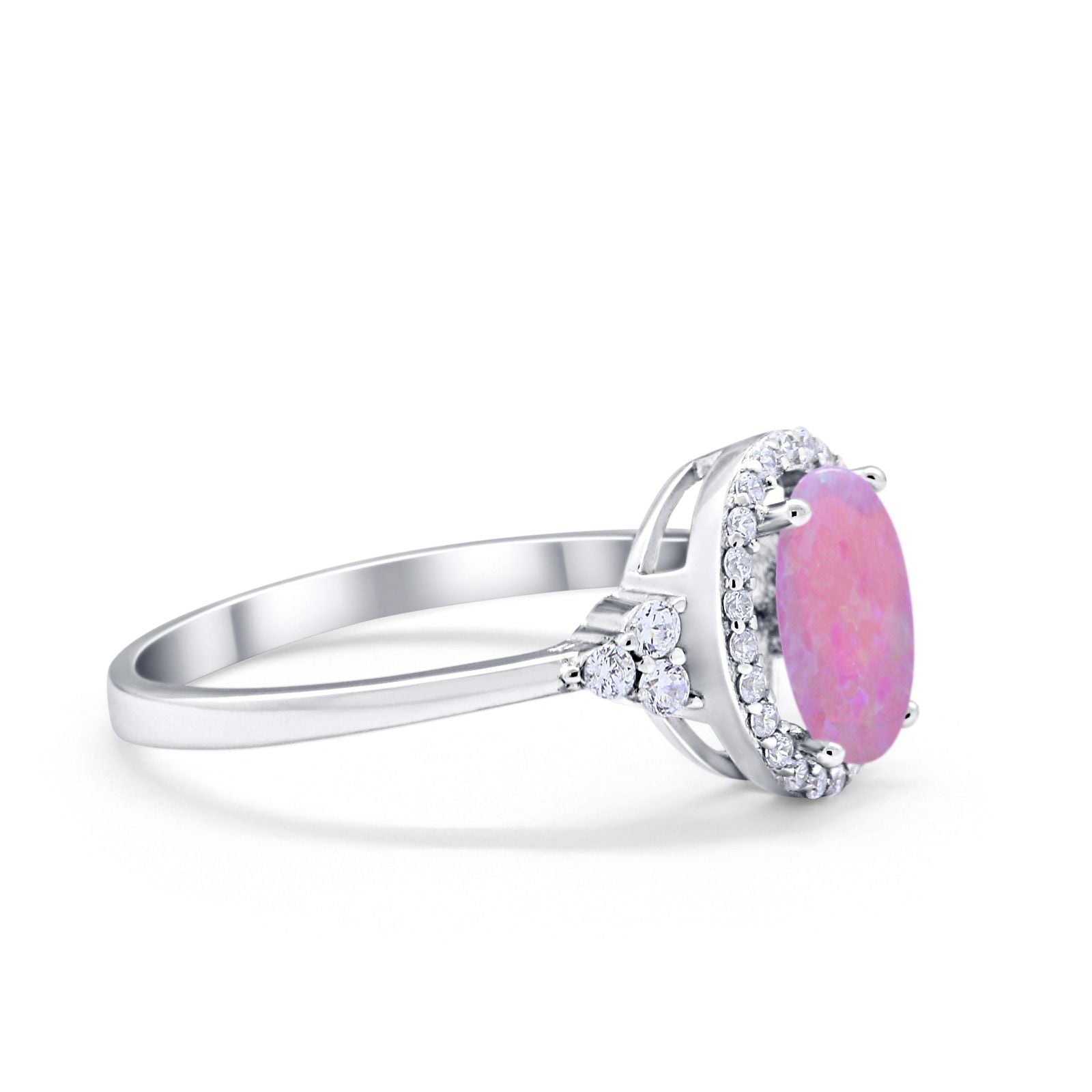 Halo Art Deco Oval Engagement Ring Simulated Cubic Zirconia 925 Sterling Silver