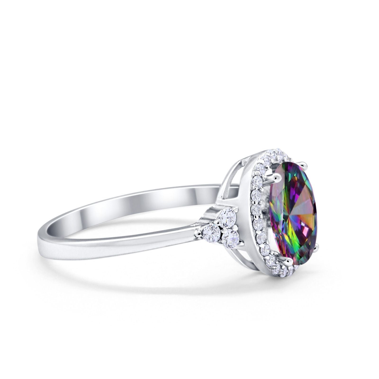 Halo Art Deco Oval Engagement Ring Simulated Cubic Zirconia 925 Sterling Silver