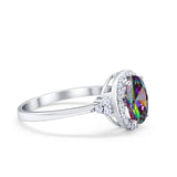 Halo Art Deco Oval Engagement Ring Simulated Cubic Zirconia 925 Sterling Silver