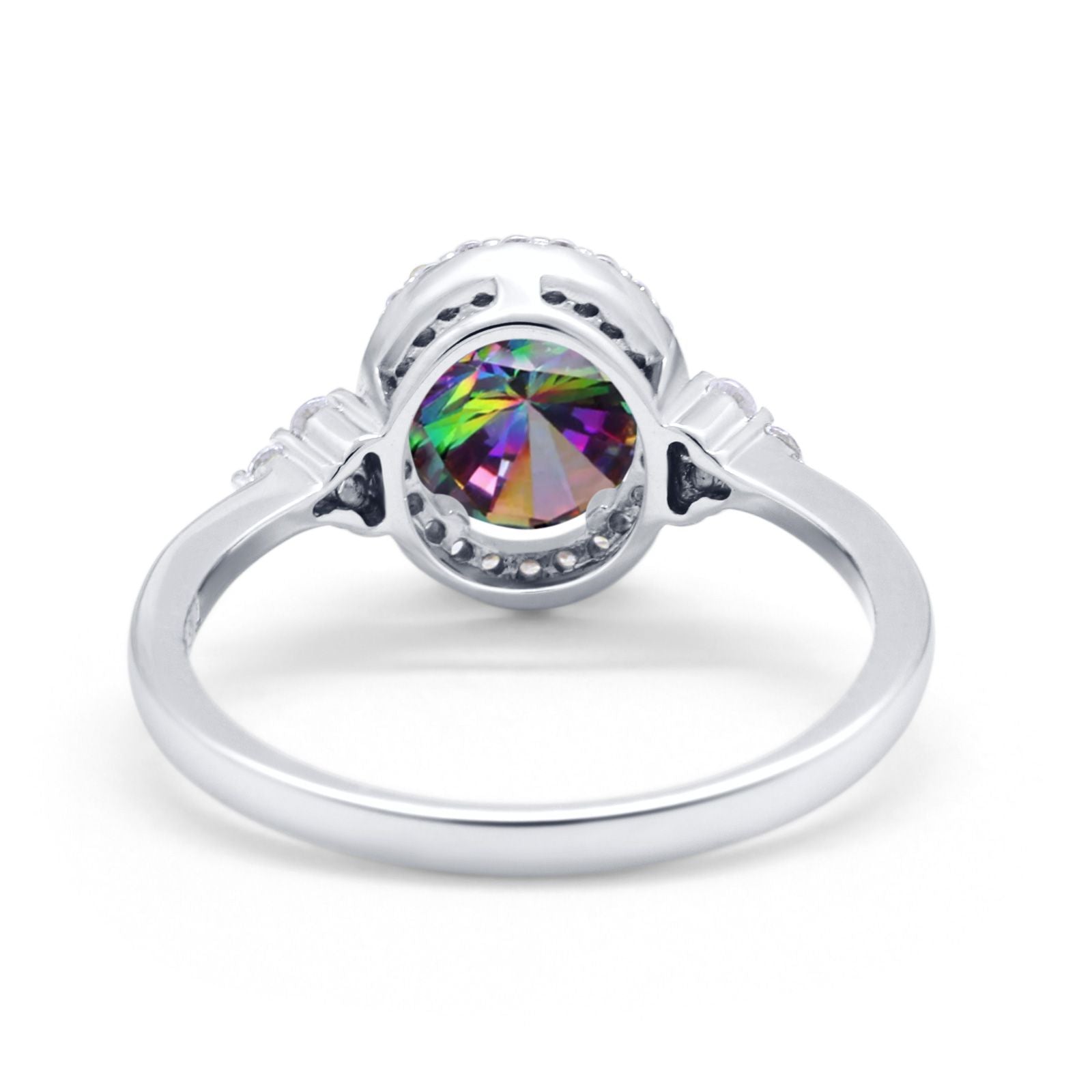 Halo Art Deco Oval Engagement Ring Simulated Cubic Zirconia 925 Sterling Silver