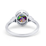 Halo Art Deco Oval Engagement Ring Simulated Cubic Zirconia 925 Sterling Silver