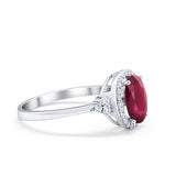 Halo Art Deco Oval Engagement Ring Simulated Cubic Zirconia 925 Sterling Silver