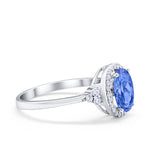 Halo Art Deco Oval Engagement Ring Simulated Cubic Zirconia 925 Sterling Silver