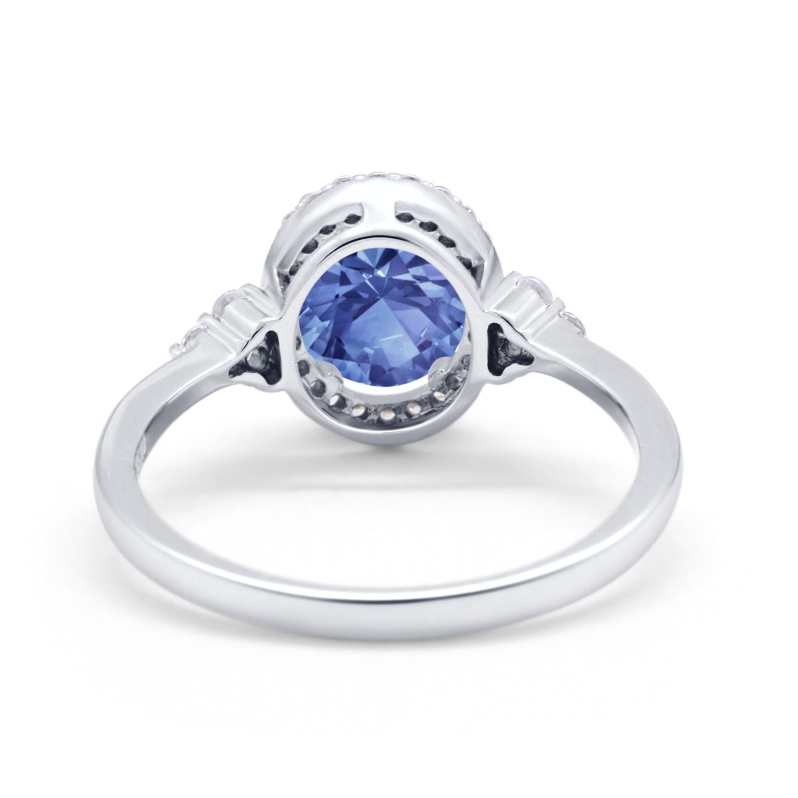 Halo Art Deco Oval Engagement Ring Simulated Cubic Zirconia 925 Sterling Silver