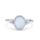 Halo Art Deco Oval Engagement Ring Simulated Cubic Zirconia 925 Sterling Silver