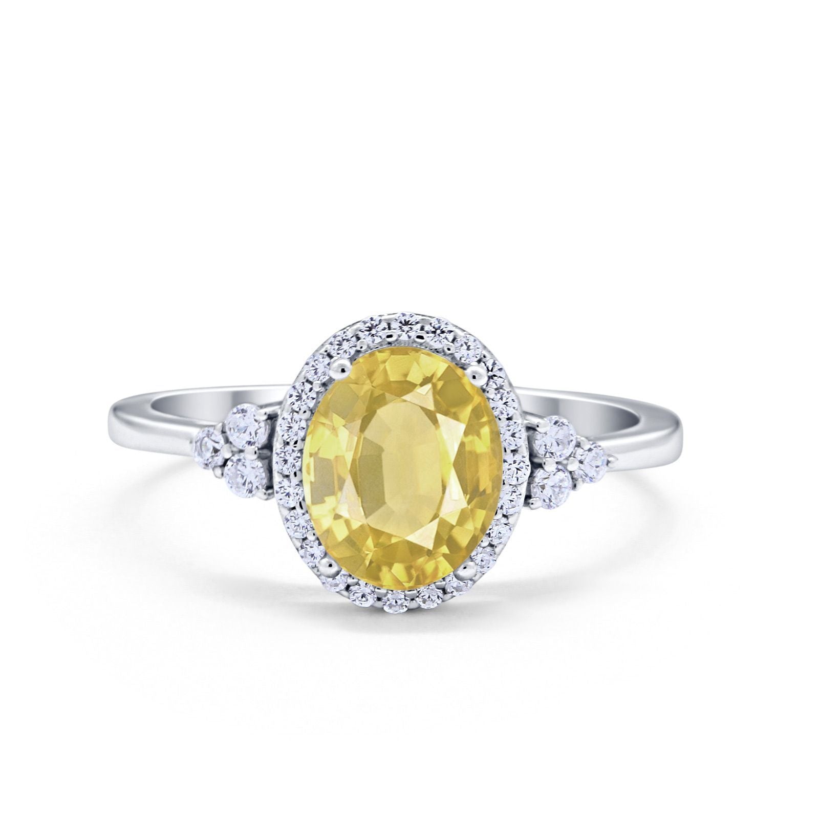 Halo Art Deco Oval Engagement Ring Simulated Cubic Zirconia 925 Sterling Silver