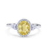 Halo Art Deco Oval Engagement Ring Simulated Cubic Zirconia 925 Sterling Silver