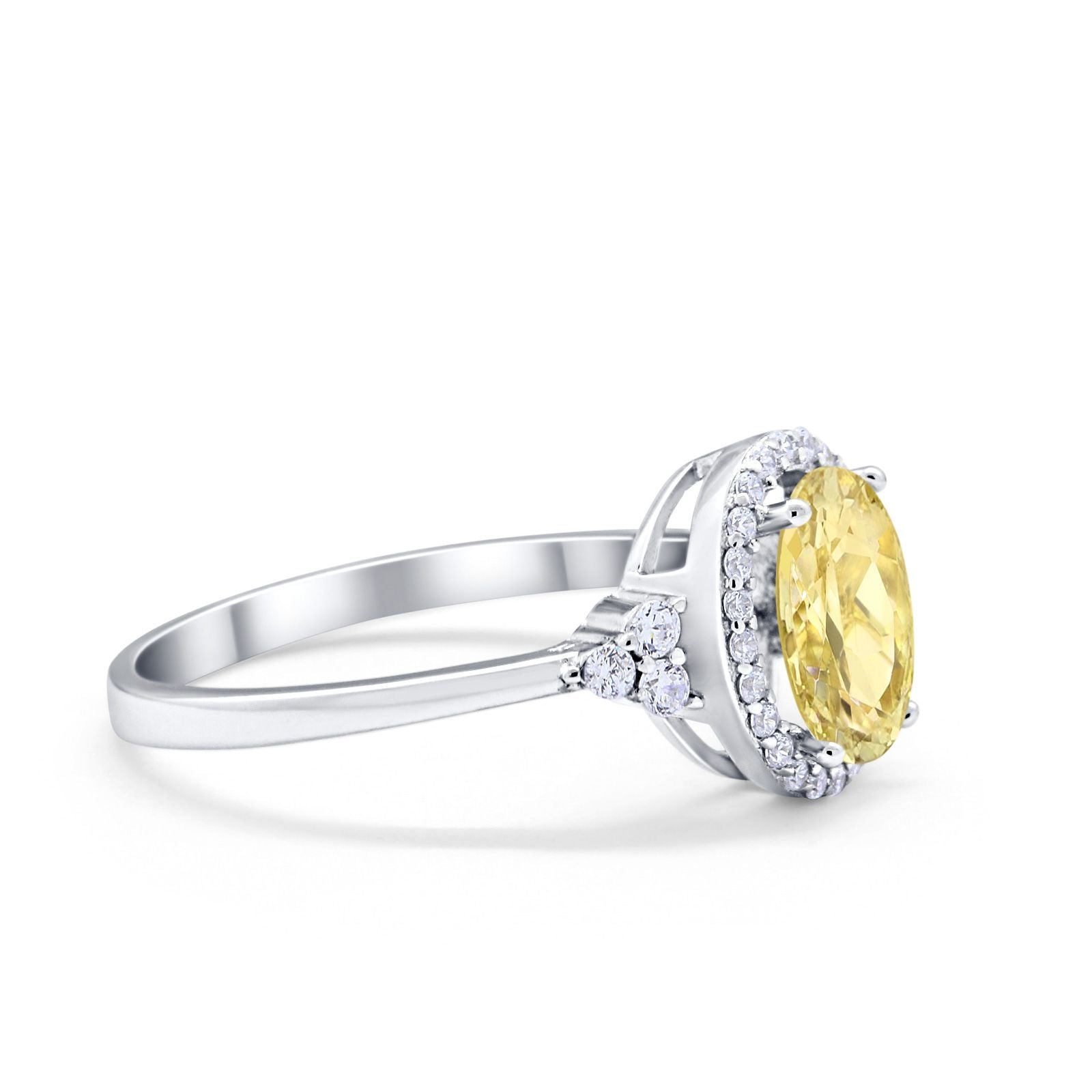Halo Art Deco Oval Engagement Ring Simulated Cubic Zirconia 925 Sterling Silver