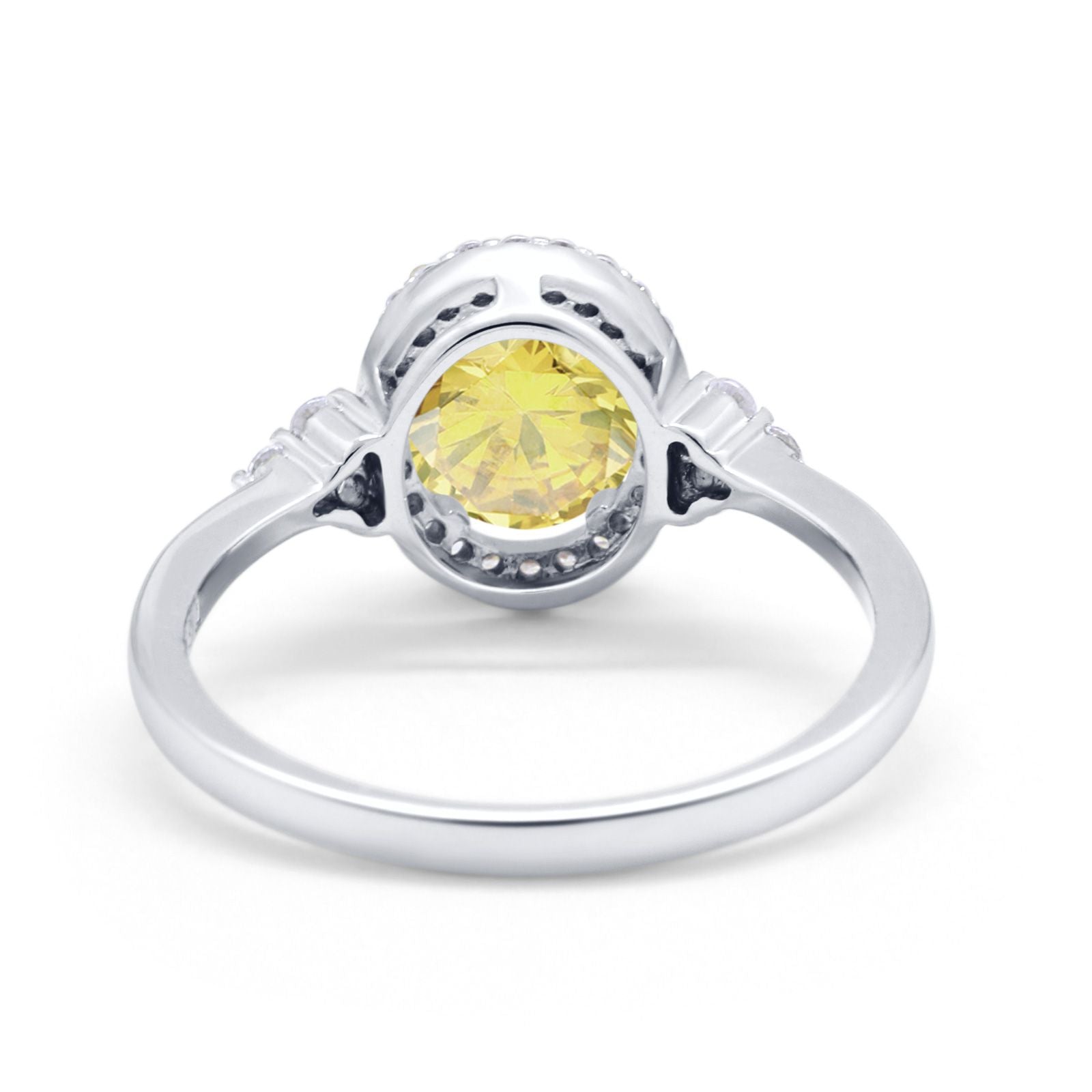 Halo Art Deco Oval Engagement Ring Simulated Cubic Zirconia 925 Sterling Silver