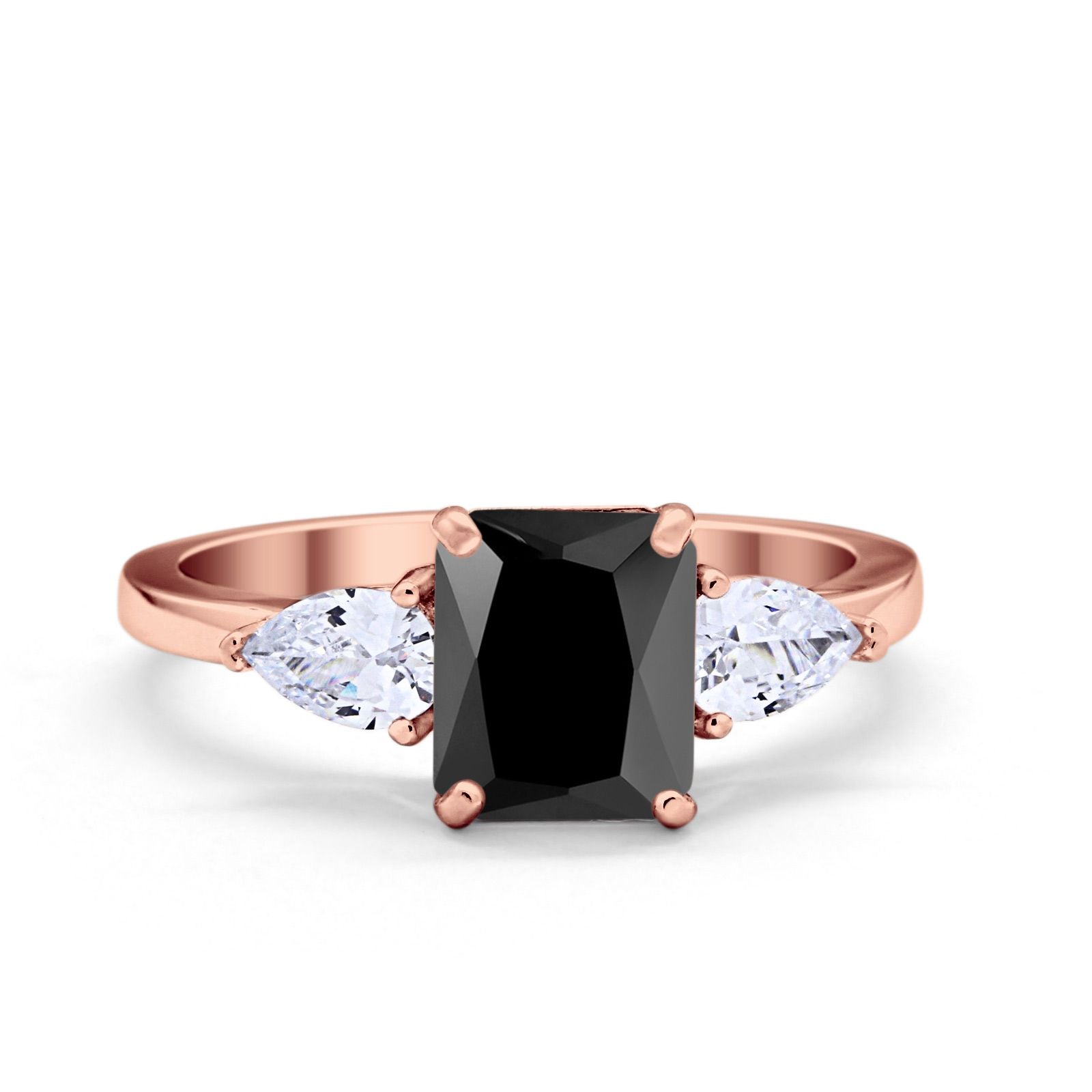 Three Stone Engagement Ring Teardrop Simulated Cubic Zirconia 925 Sterling Silver