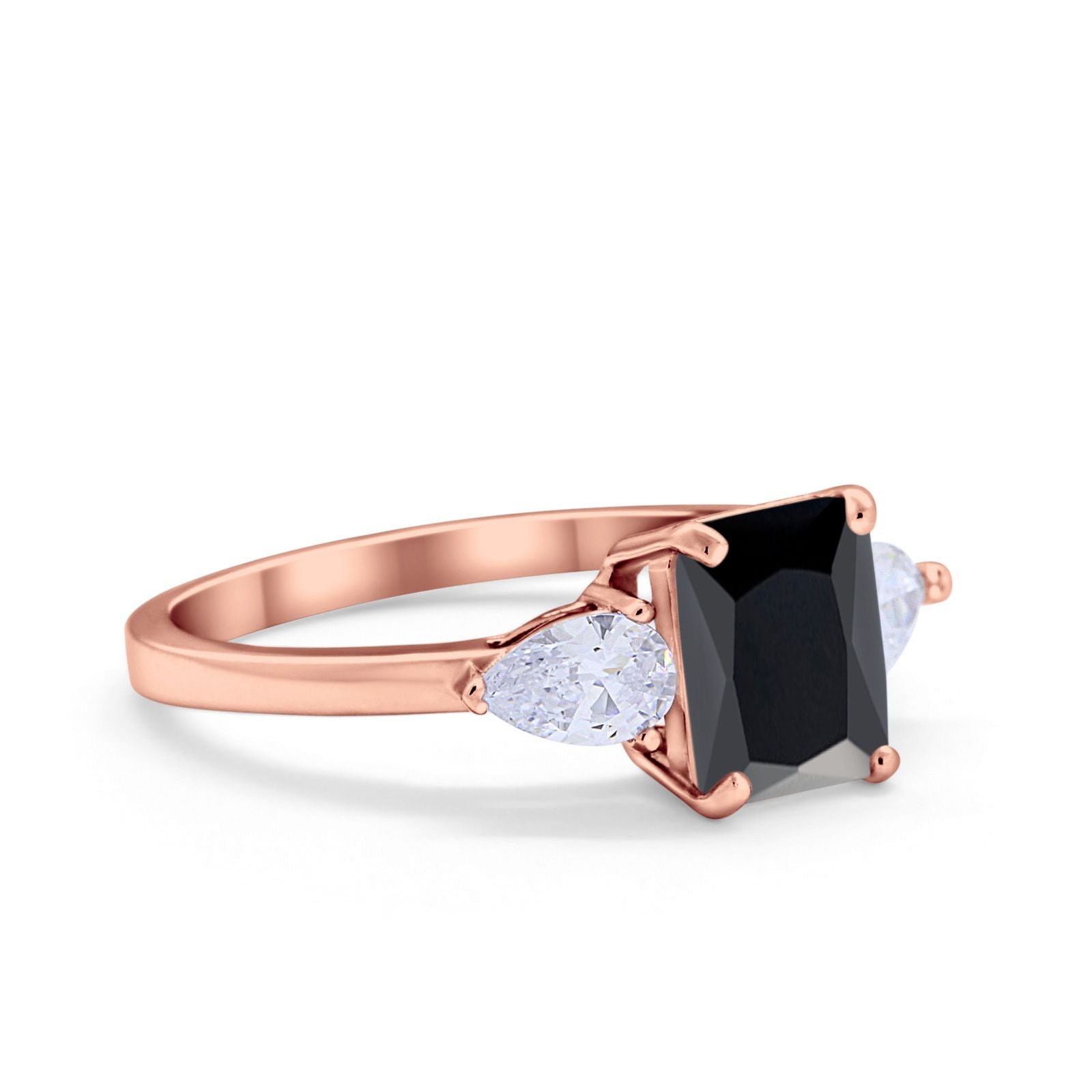 Three Stone Engagement Ring Teardrop Simulated Cubic Zirconia 925 Sterling Silver