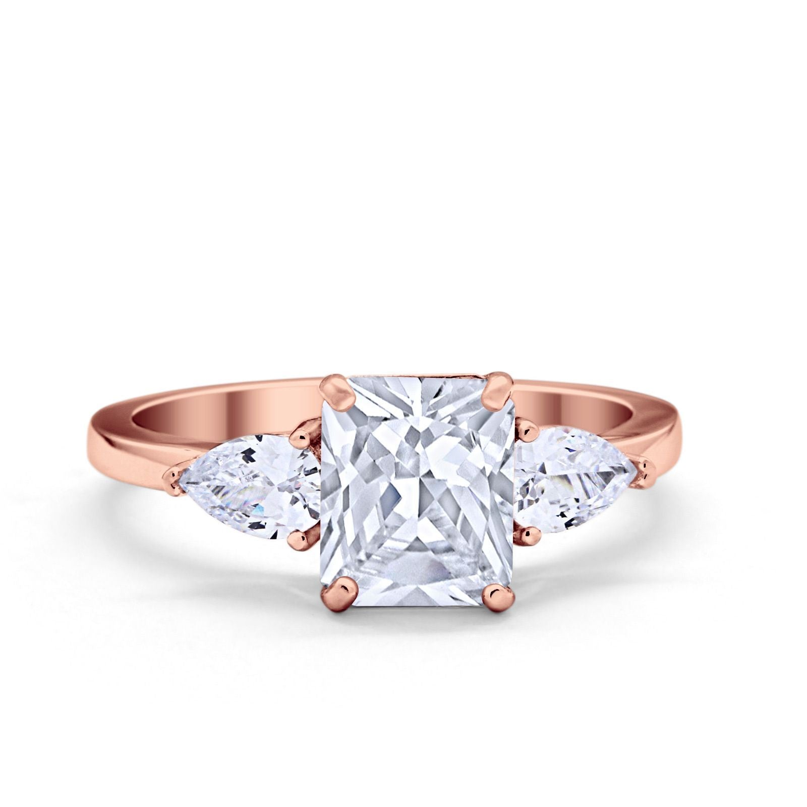 Three Stone Engagement Ring Teardrop Simulated Cubic Zirconia 925 Sterling Silver