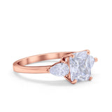 Three Stone Engagement Ring Teardrop Simulated Cubic Zirconia 925 Sterling Silver