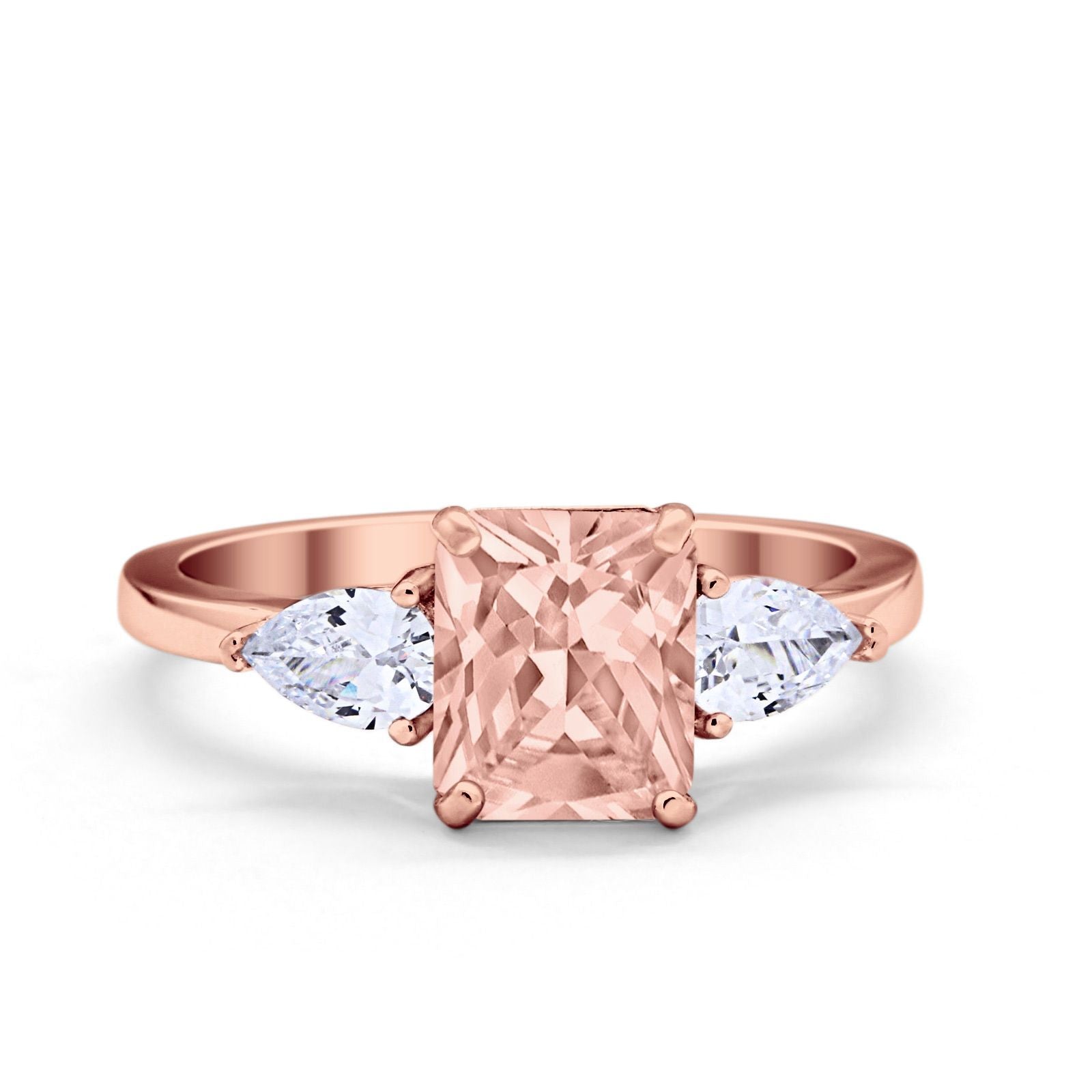 Three Stone Engagement Ring Teardrop Simulated Cubic Zirconia 925 Sterling Silver