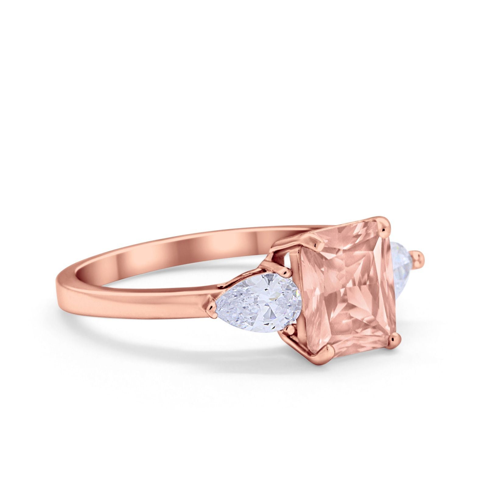 Three Stone Engagement Ring Teardrop Simulated Cubic Zirconia 925 Sterling Silver